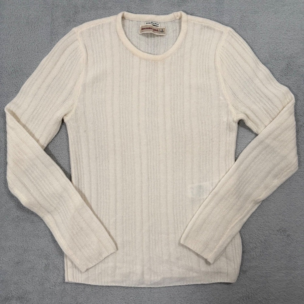 Abercrombie & Fitch Knit Sweater Women Small Cream Ribbed Wool Blend Crewneck